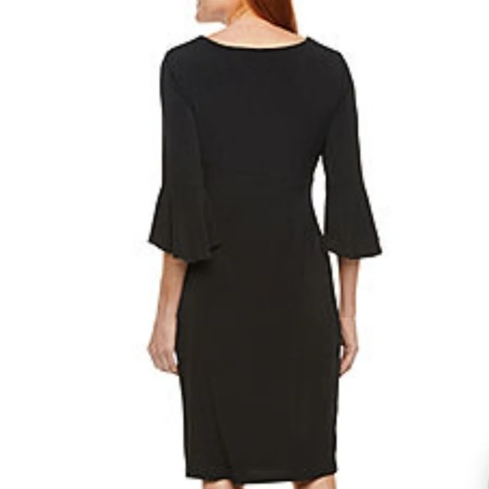 CONNECTED Apparel Size 10 3/4 length bell sleeve pleated ruched waist dress NWT - Picture 2 of 7